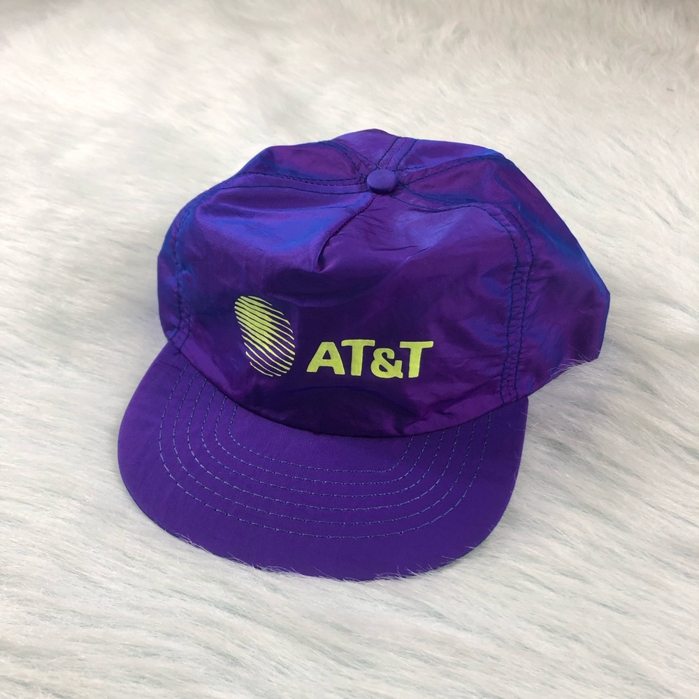 Vtg 80’s AT&T Neon Shimmer Snapback Hat Retro USA - Picture 1 of 7